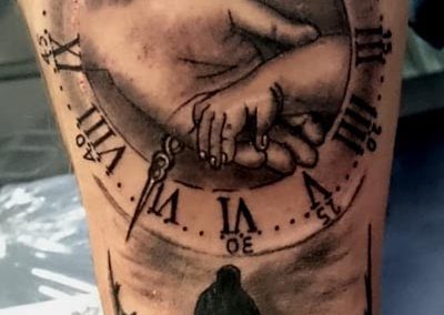 Hands clock realistic tattoo