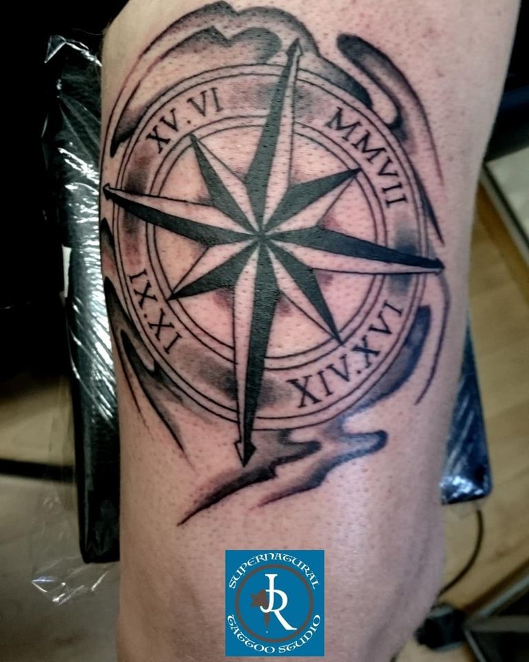 Kompas compass tattoo shading